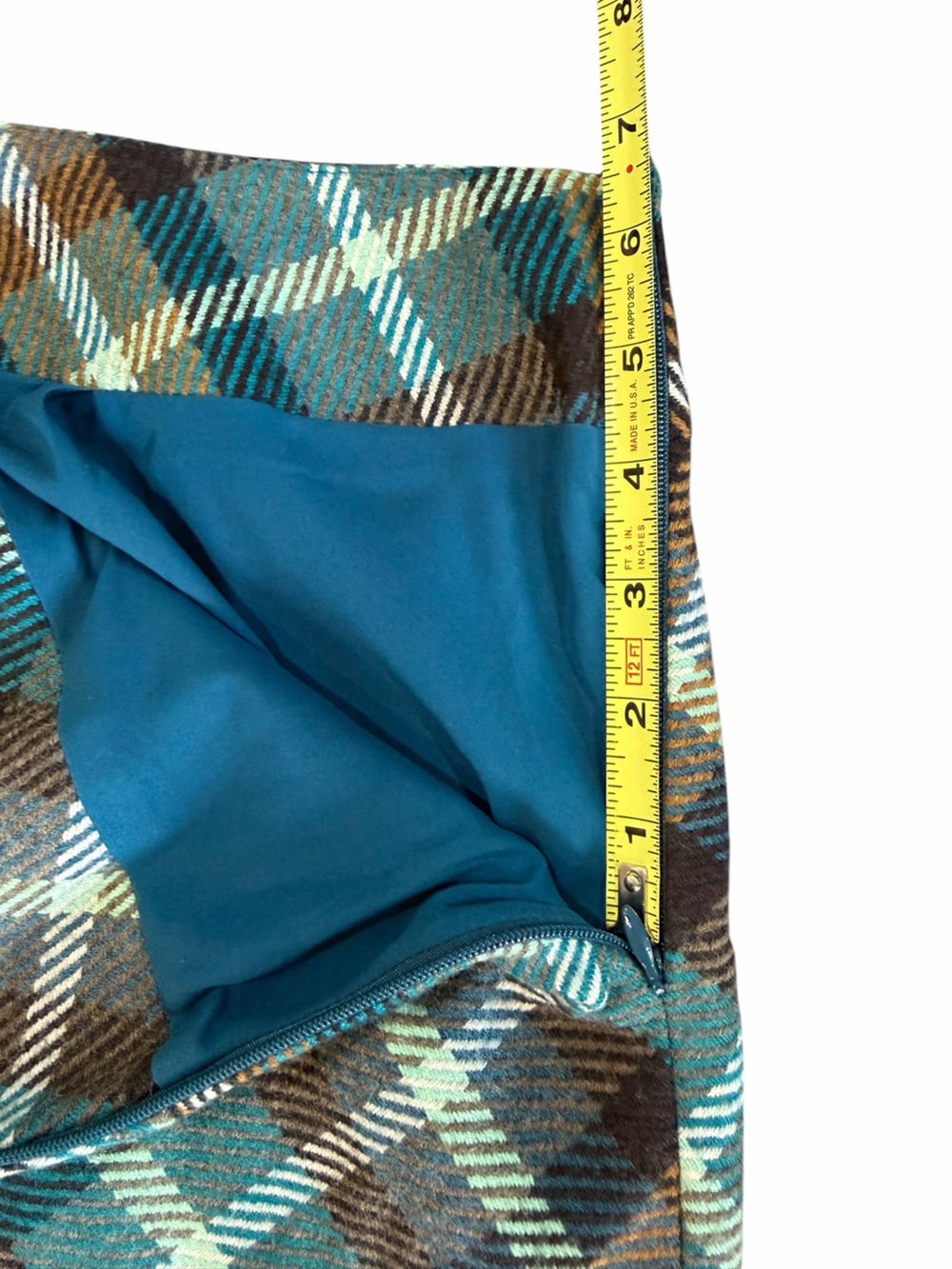 Talbots Size 4 Teal Brown Plaid Wool Blend Lined Skirt - Picture 5 of 7